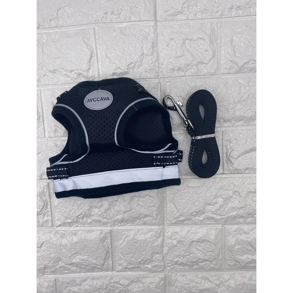Pet Harness & Leash Set Adjustable Reflective Black & Gray Safety Vest Size‎ M